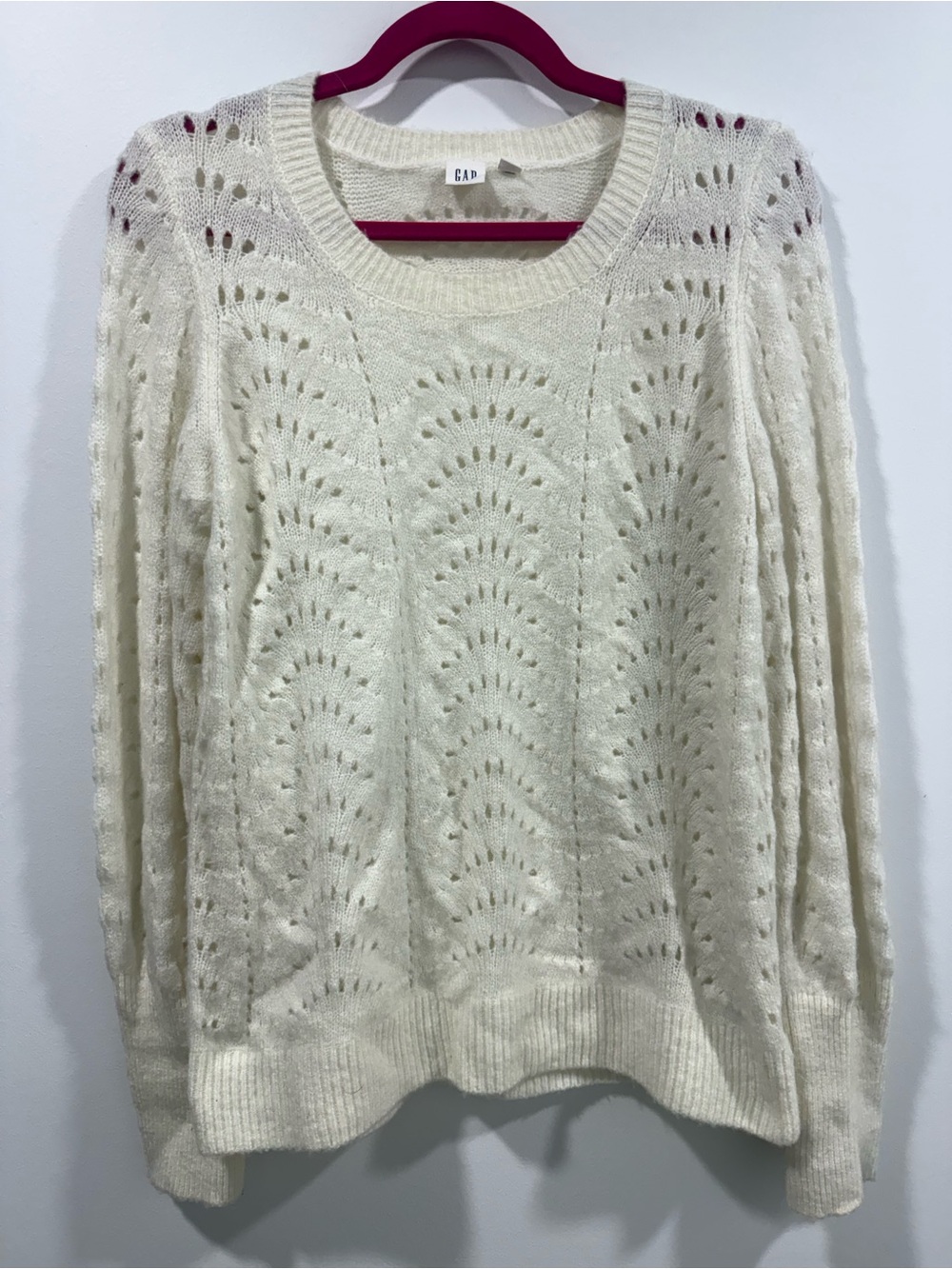 GAP Women's Cream Openwork Scoop-Neck Sweater